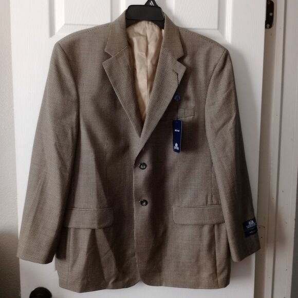 NWT Stafford Blazer Men 44s Black White Houndstooth Check Wool - Picture 1 of 11